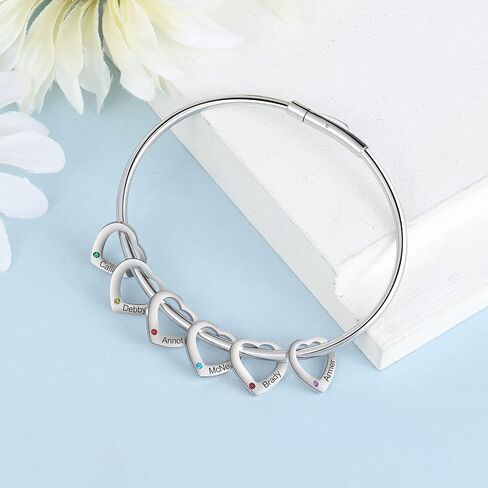 Mother's Birthstone Bracelet – Personalized Mother Daughter Bangles with Custom Charms – Ideal Gift for Mom, Wife, Grandmother in Silver, Gold, Rose Gold in Saudi Arabia