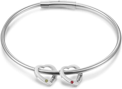 Mother's Birthstone Bracelet – Personalized Mother Daughter Bangles with Custom Charms – Ideal Gift for Mom, Wife, Grandmother in Silver, Gold, Rose Gold in Saudi Arabia