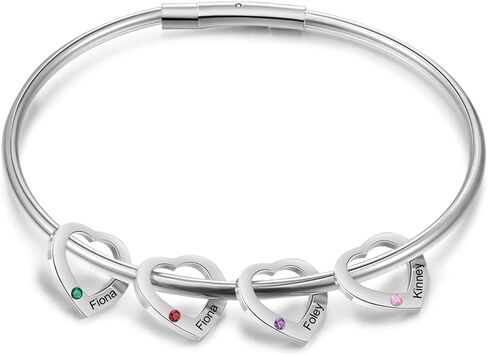 Mother's Birthstone Bracelet – Personalized Mother Daughter Bangles with Custom Charms – Ideal Gift for Mom, Wife, Grandmother in Silver, Gold, Rose Gold in Saudi Arabia