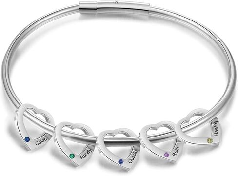 Mother's Birthstone Bracelet – Personalized Mother Daughter Bangles with Custom Charms – Ideal Gift for Mom, Wife, Grandmother in Silver, Gold, Rose Gold in Saudi Arabia