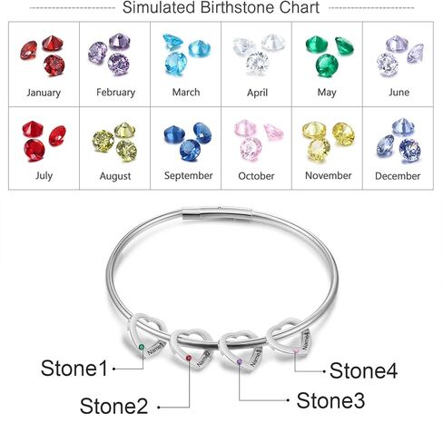 Mother's Birthstone Bracelet – Personalized Mother Daughter Bangles with Custom Charms – Ideal Gift for Mom, Wife, Grandmother in Silver, Gold, Rose Gold in Saudi Arabia