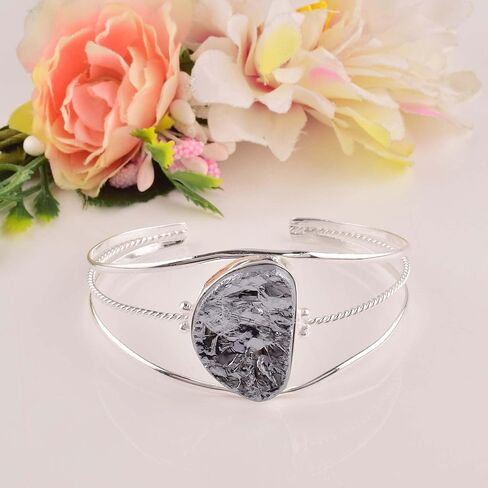 Natural Elite Shungite Cuff Bracelet, Healing Crystal Cuff Bracelet, Bangle Bracelet, Raw Gemstone Bracelet, Jewelry For Woman (Elite Shungite A) in Saudi Arabia