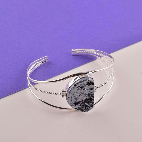 Natural Elite Shungite Cuff Bracelet, Healing Crystal Cuff Bracelet, Bangle Bracelet, Raw Gemstone Bracelet, Jewelry For Woman (Elite Shungite A) in Saudi Arabia