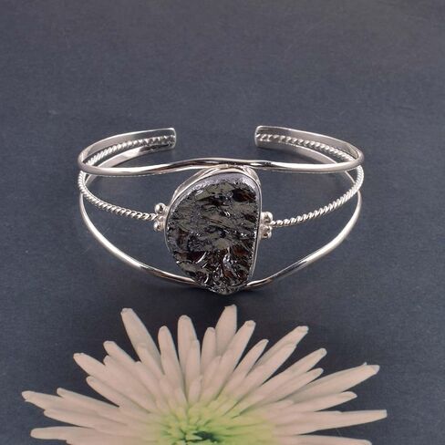 Natural Elite Shungite Cuff Bracelet, Healing Crystal Cuff Bracelet, Bangle Bracelet, Raw Gemstone Bracelet, Jewelry For Woman (Elite Shungite A) in Saudi Arabia