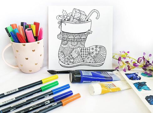 جورب عيد الميلاد قماش مرسوم مسبقًا للرسم | قماش معبى ممتد | 8 × 8 بوصة | مجموعة الفن والرشفة، مجموعة DIY، هدايا الحفلات | رسومات سهلة وممتعة للتلوين in Saudi Arabia