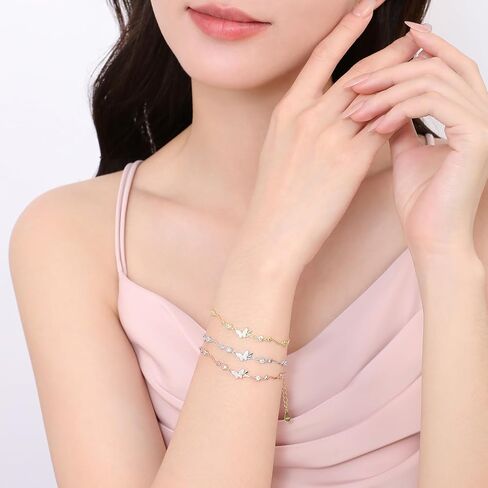 Meissa Dainty Butterfly Gold Bracelets for Women 925 Sterling Silver Adjustable Hand Chain with Cubic Zirconia Anniversary Birthday Jewelry Gifts in Saudi Arabia