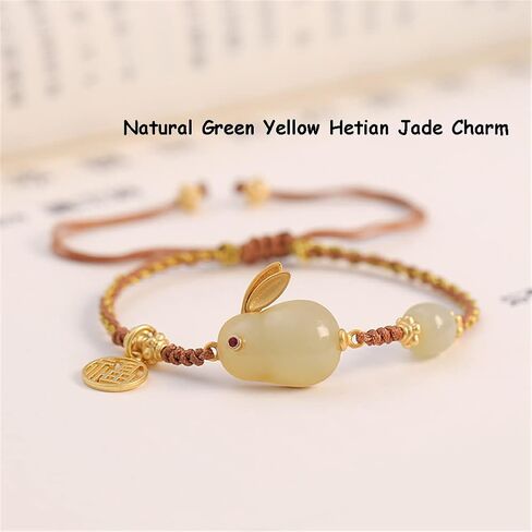 Delicate Handmade Wrapped String Adjustable Bracelet - Rabbit Gemstone Charm with Chinese Fu Lucky Character - Hand Rope Jewelry for Her in Saudi Arabia