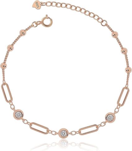 Meissa Handmade Diamond Bracelet for Women Dainty Paperclip Link Chain Bracelet Rose Gold Tiny Ball Charm Bracelet Waterproof Jewelry GIfts in Saudi Arabia