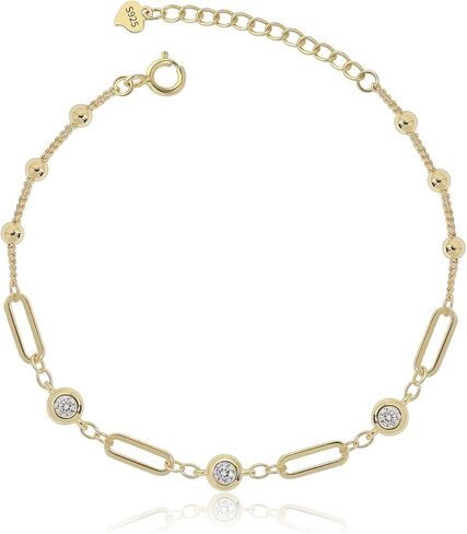 Meissa Handmade Diamond Bracelet for Women Dainty Paperclip Link Chain Bracelet Rose Gold Tiny Ball Charm Bracelet Waterproof Jewelry GIfts in Saudi Arabia