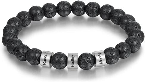 Custom Name Lava Bead Bracelet for Men – Personalized Stone Bracelet with 1–4 Engraved Charms – Black Beaded Bracelet for Dad, Husband, Boyfriend, or Father’s Day Gift in Saudi Arabia
