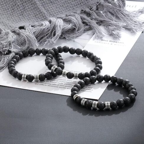 Custom Name Lava Bead Bracelet for Men – Personalized Stone Bracelet with 1–4 Engraved Charms – Black Beaded Bracelet for Dad, Husband, Boyfriend, or Father’s Day Gift in Saudi Arabia
