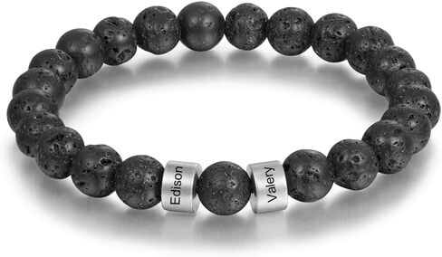 Custom Name Lava Bead Bracelet for Men – Personalized Stone Bracelet with 1–4 Engraved Charms – Black Beaded Bracelet for Dad, Husband, Boyfriend, or Father’s Day Gift in Saudi Arabia