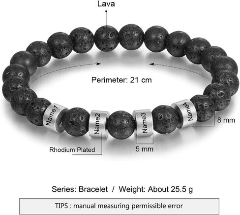 Custom Name Lava Bead Bracelet for Men – Personalized Stone Bracelet with 1–4 Engraved Charms – Black Beaded Bracelet for Dad, Husband, Boyfriend, or Father’s Day Gift in Saudi Arabia