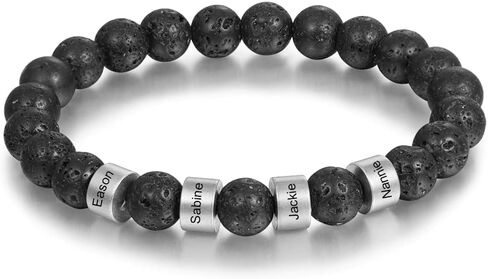 Custom Name Lava Bead Bracelet for Men – Personalized Stone Bracelet with 1–4 Engraved Charms – Black Beaded Bracelet for Dad, Husband, Boyfriend, or Father’s Day Gift in Saudi Arabia