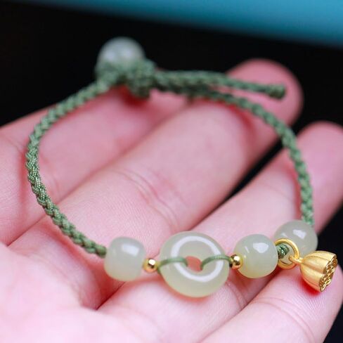 S925 sterling silver natural Hetian jade safe buckle bracelet anklet female transfer braid can be adjusted to send mother, daughter birthday gift in Saudi Arabia