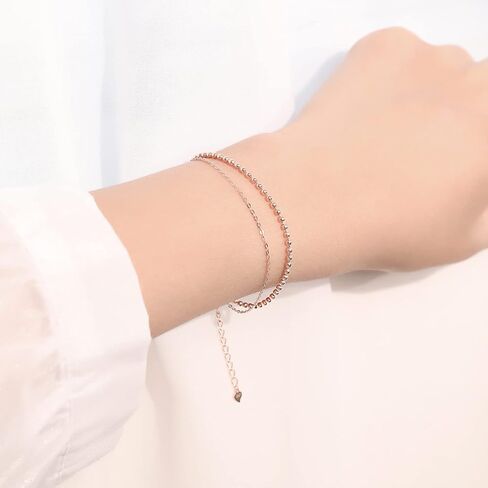 Meissa Sterling Silver Layer Bracelet for Women Beads Double Layer Stacking Bracelet Dainty Simple Minimalist Friendship Bracelet Girs Gift in Saudi Arabia