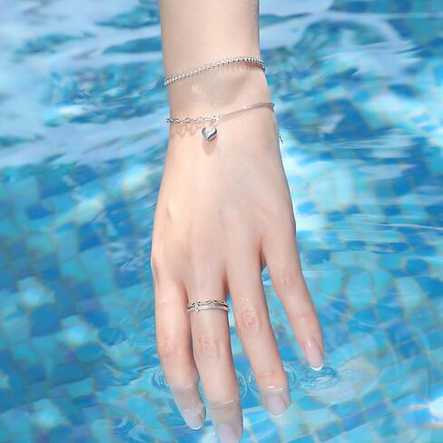 Meissa Sterling Silver Layer Bracelet for Women Beads Double Layer Stacking Bracelet Dainty Simple Minimalist Friendship Bracelet Girs Gift in Saudi Arabia