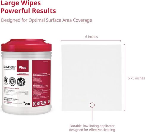 PDI Healthcare 51017M Sani-Cloth Plus قماش مبيد للجراثيم، مقاس 6 بوصة × 6-3/4 بوصة، عبوة من 160 قطعة in Saudi Arabia