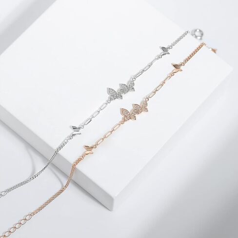 Sterling Silver Butterfly Bracelet Cubic Zirconia Chain Bracelet Butterfly Jewelry Gifts for Women Bridesmaid Teens Birthday in Saudi Arabia