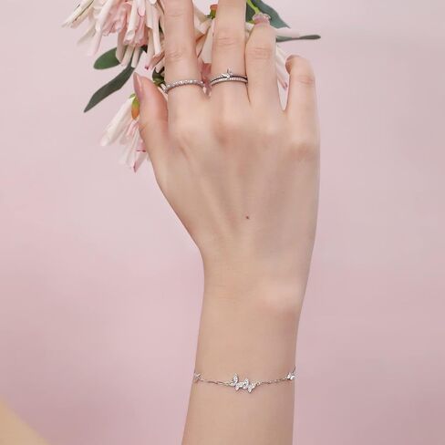 Sterling Silver Butterfly Bracelet Cubic Zirconia Chain Bracelet Butterfly Jewelry Gifts for Women Bridesmaid Teens Birthday in Saudi Arabia