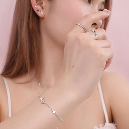 Sterling Silver Butterfly Bracelet Cubic Zirconia Chain Bracelet Butterfly Jewelry Gifts for Women Bridesmaid Teens Birthday in Saudi Arabia