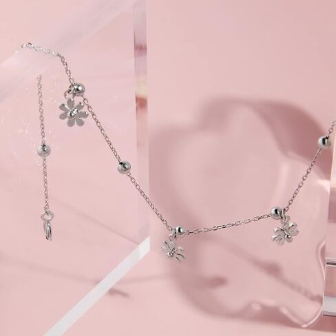 Meissa Daisy Flowers Ankle Bracelet for Women 925 Sterling Silver Dainty Floral Foot Chain Thin Leg Bracelet Jewelry Gift in Saudi Arabia