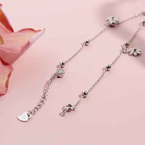 Meissa Daisy Flowers Ankle Bracelet for Women 925 Sterling Silver Dainty Floral Foot Chain Thin Leg Bracelet Jewelry Gift in Saudi Arabia