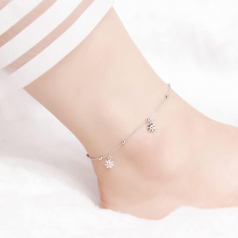 Meissa Daisy Flowers Ankle Bracelet for Women 925 Sterling Silver Dainty Floral Foot Chain Thin Leg Bracelet Jewelry Gift in Saudi Arabia