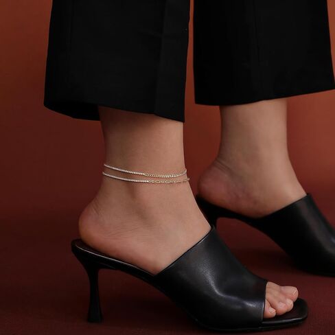 Meissa Rose Gold Anklet for Women Tennis Anklet Paperclip Chain 925 Sterling Silver Adjustable Dainty Foot Jewelry 8 to 9 Inches in Saudi Arabia