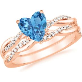 1.00 Carat Heart Cut Blue Topaz & Diamond Twisted Solitaire With Accent Engagement Bridal Set For Women, 14K White Gold Plated 925 Silver December Birthstone Topaz Swirl Bypass Engagement Ring Set in Saudi Arabia