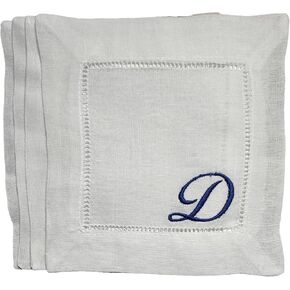 Personalized Embroidered Linen Cotton White Cocktail Napkins 6"x6" Cloth Hemstitch, Custom Initials Letter Name Wedding Party Kitchen Monogrammed Coasters (Set of 4) in Saudi Arabia