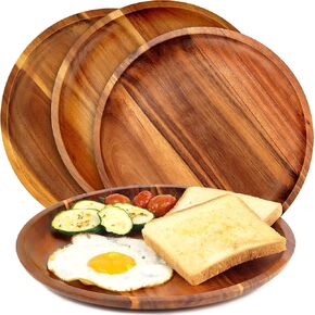 FANICHI Wooden plates (set of 4-11inch) Dinner Plates, Acacia Round Wood Plates, Unbreakable Classic Plates, Easy Cleaning & Lightweight for Dishes Snack, Dessert, Housewarming, Christmas Gift in Saudi Arabia