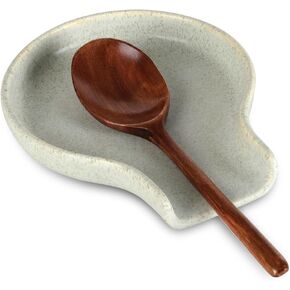 Spoon Rest - HAPPY KIT Unique Gray Spoon Rest for Stove Top for Cooking Spoons Spatula Kitchen Decor Ceramic Spoon Holder for Kitchen Counter with Gift Box Ready in Kuwait