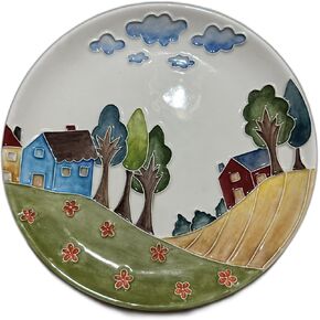 Anka Handcrafts - Ceramic Home Decors – Prairie - Handmade & Handpainted Ceramic Plates with Unique Embossed Surface – w Navy Int. Velvet Case – The Landscape Plate Set for Joyful Homes 784 in Saudi Arabia