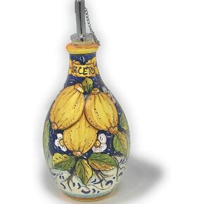 CERAMICHE D'ARTE PARRINI - Italian Ceramic Art Pottery Vinegar Cruet Bottle Dispenser Hand Painted Decorated Three Lemons Made in ITALY Tuscan in Kuwait