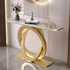 Modern Console Table Sofa Table, Narrow Long Sofa Table,with Geometric Metal Frame,with Thick Marble Tabletop,for Corridor/Entrance/Living Room/Bedroom(A,120cm/47.2in) in Saudi Arabia