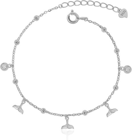Meissa Sterling Silver Waterproof Whale Tail Ankle Bracelets for Girls Women Silver Beaded Foot Bracelet Summer Adjustable Beachy Anklet in Saudi Arabia