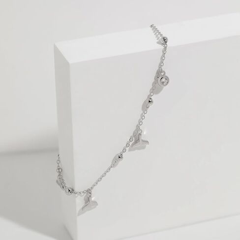 Meissa Sterling Silver Waterproof Whale Tail Ankle Bracelets for Girls Women Silver Beaded Foot Bracelet Summer Adjustable Beachy Anklet in Saudi Arabia