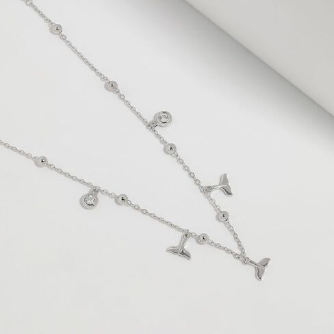 Meissa Sterling Silver Waterproof Whale Tail Ankle Bracelets for Girls Women Silver Beaded Foot Bracelet Summer Adjustable Beachy Anklet in Saudi Arabia
