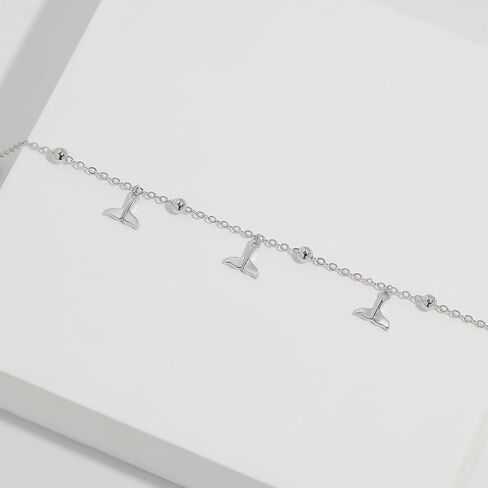 Meissa Sterling Silver Waterproof Whale Tail Ankle Bracelets for Girls Women Silver Beaded Foot Bracelet Summer Adjustable Beachy Anklet in Saudi Arabia