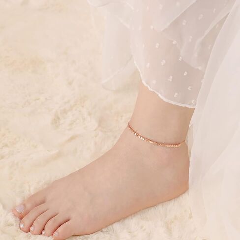 Meissa Sterling Silver Anklet for Women Little Blocks Anklet Simple Gold Anklet Rose Gold Anklet Adjustable Chain in Saudi Arabia