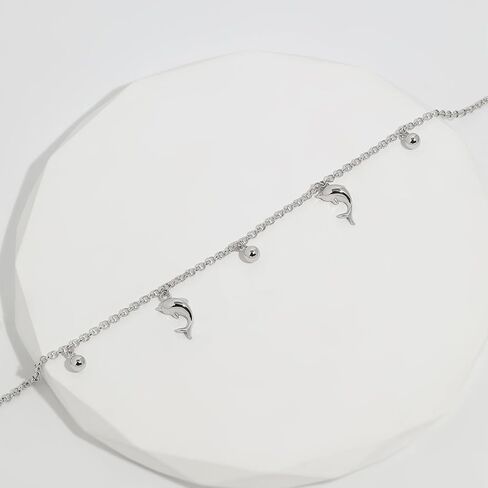 Meissa 925 Sterling Silver Anklet for Women Teen Girls Beach Anklet Waterproof Bead Anklet with Cute Dolphins Summer Jewelry in Saudi Arabia