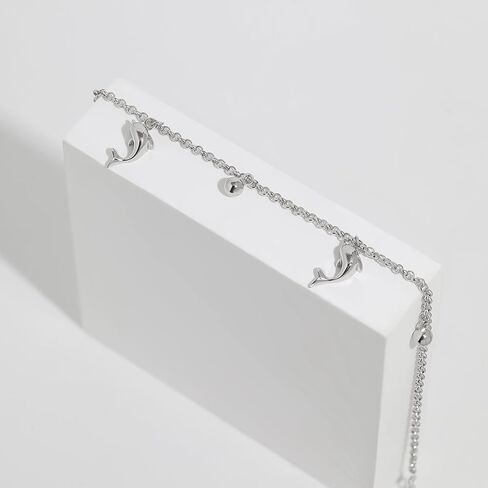 Meissa 925 Sterling Silver Anklet for Women Teen Girls Beach Anklet Waterproof Bead Anklet with Cute Dolphins Summer Jewelry in Saudi Arabia