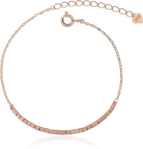 Meissa 925 Sterling Sliver Anklet for Women Little Square Beads Anklet Rose Gold Anklet Adjustable Chain for Women in Saudi Arabia
