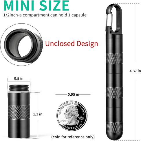 Micro Pill Holder Keychain Titanium Pill Case for Purse Small Pill Container Travel Black Pill Box Medicine Bottle Organizer for Vitamin Fish Oil Supplement in Kuwait