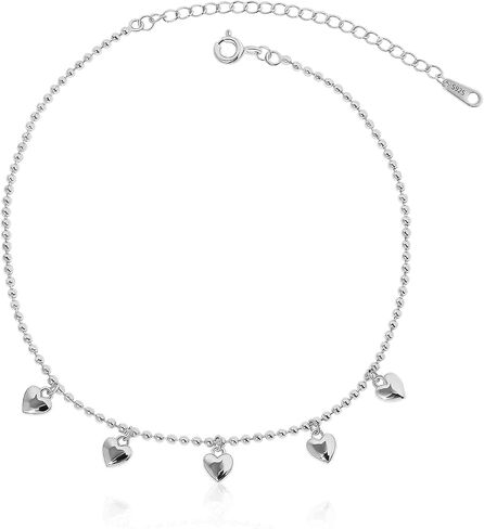 Meissa Sweetheart Anklet Sterling Silver Simple Dainty Cute Unique Heart Charms Foot Ankle Bracelet Summer Beach Pool Waterproof Trendy Stackable Anklet in Saudi Arabia