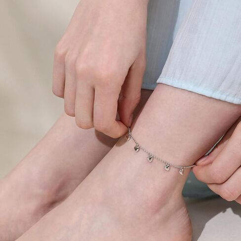 Meissa Sweetheart Anklet Sterling Silver Simple Dainty Cute Unique Heart Charms Foot Ankle Bracelet Summer Beach Pool Waterproof Trendy Stackable Anklet in Saudi Arabia