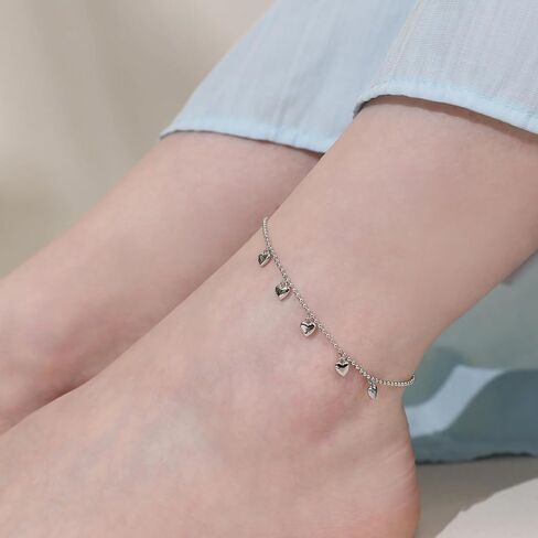 Meissa Sweetheart Anklet Sterling Silver Simple Dainty Cute Unique Heart Charms Foot Ankle Bracelet Summer Beach Pool Waterproof Trendy Stackable Anklet in Saudi Arabia