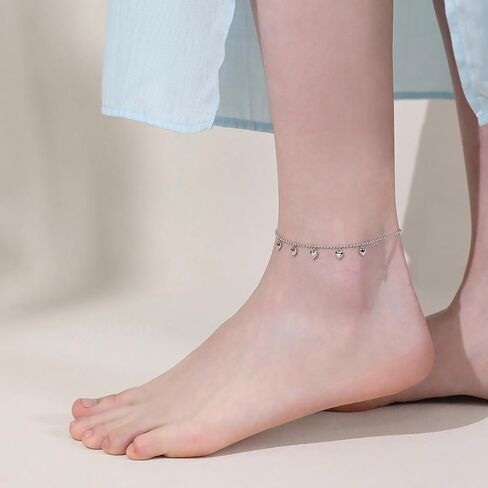 Meissa Sweetheart Anklet Sterling Silver Simple Dainty Cute Unique Heart Charms Foot Ankle Bracelet Summer Beach Pool Waterproof Trendy Stackable Anklet in Saudi Arabia