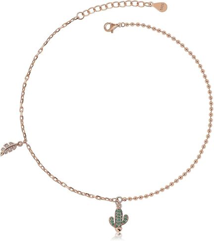 Meissa Cactus Leaf Anklet Sterling Silver Dainty Cute Unique Charm Summer Beach Pool Surfer Stacking Layering Foot Ankle Bracelet Gift for Her in Saudi Arabia